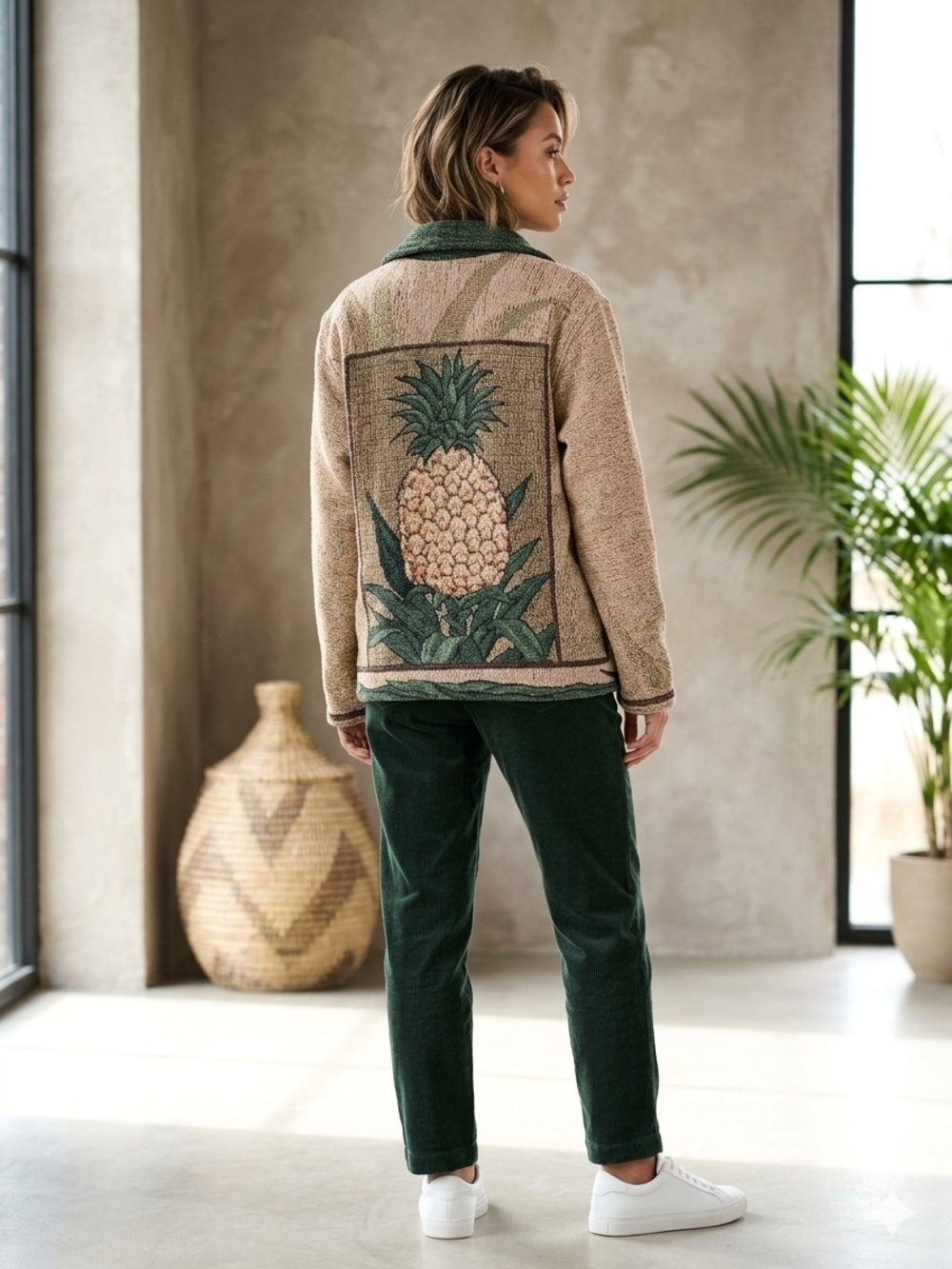 VTG Scene Weaver Paul Brent Woven Tapestry Jacket Pineapple Tropical Cottagecore